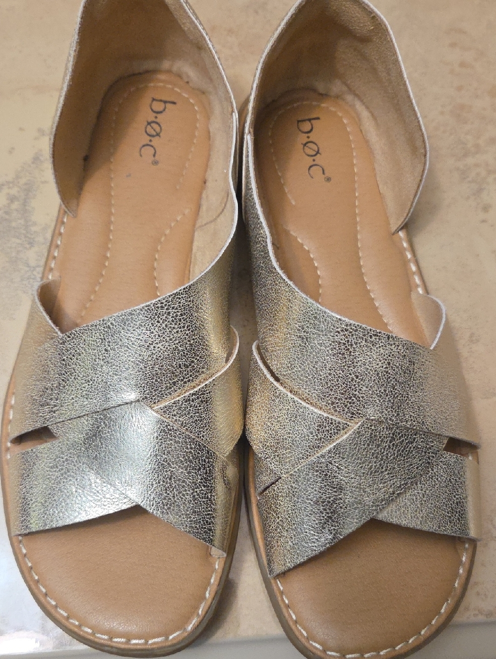 b.o.c. Gold Metallic Crisscross Women's Slide Sandals